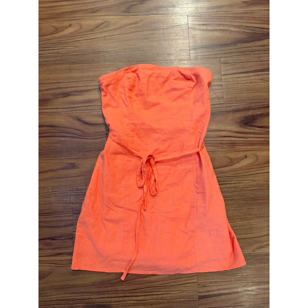 Abercrombie & Fitch Strapless Smocked Mini Dress Neon Orange Coral Small NWT